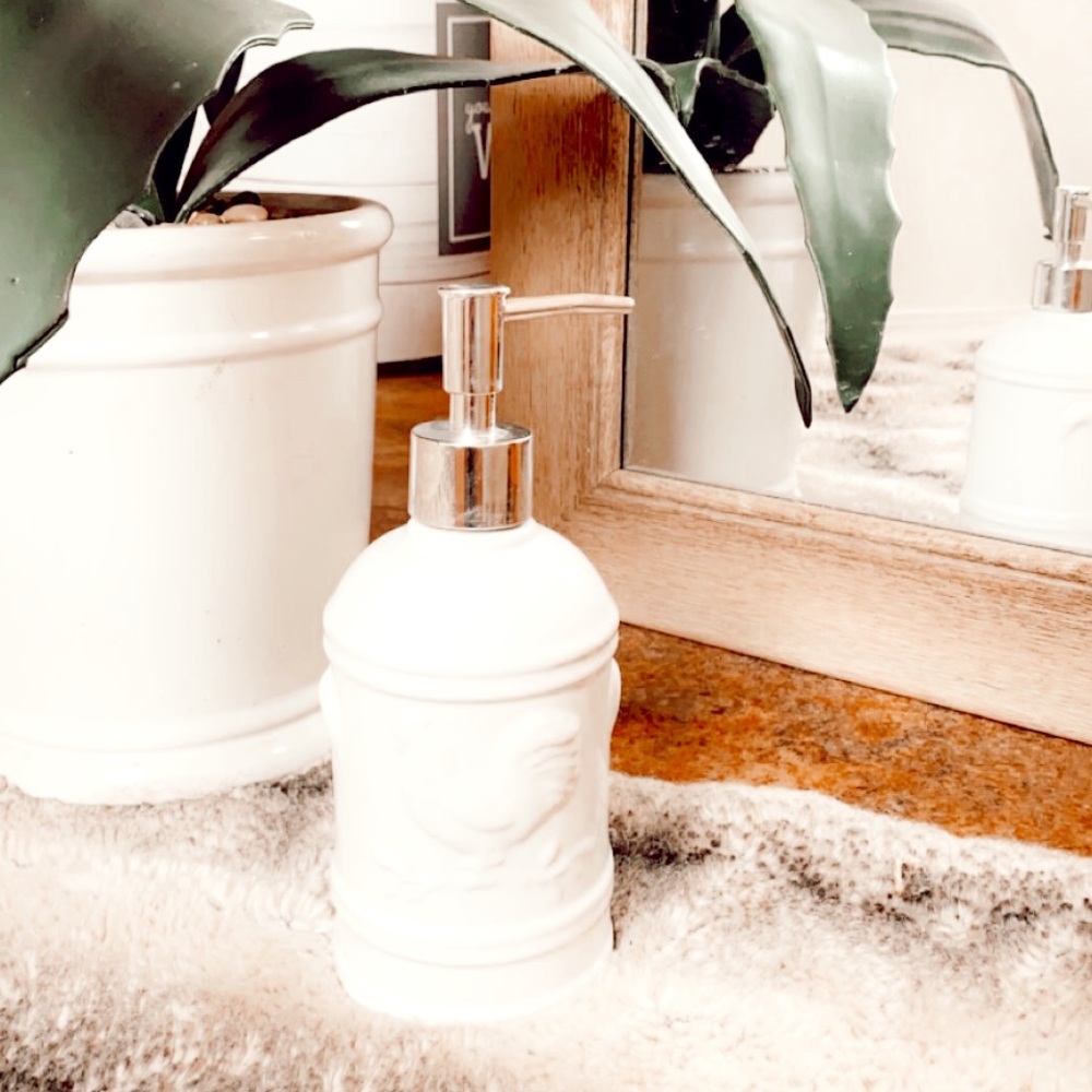 white farmhouse soap dispenser